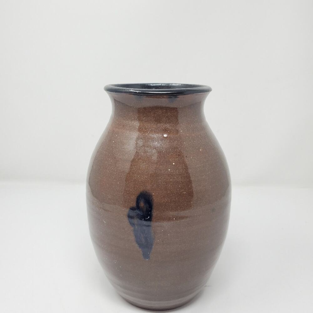 Vintage Mid Century Modern Brown wide rim vase 8.25" Tall